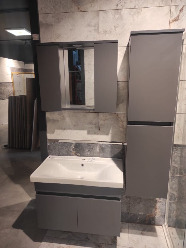SELEN 80 CM KOMPLE ANTRASİT BANYO DOLABI