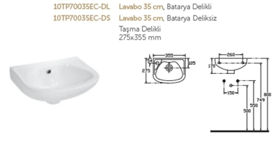 TEK PARÇA LAVABO 35CM