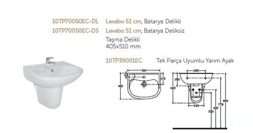 TEK PARÇA LAVABO 50 CM