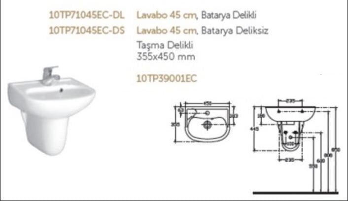 TEK PARÇA TEK LAVABO  45 CM