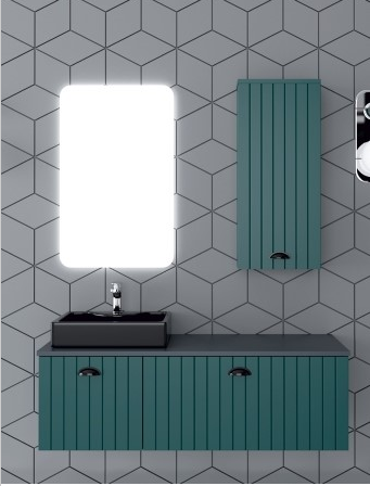 100 CM DOLAP SERİK TAKIM - MAVİ YEŞİL - ANTRASİT/LAVABO:SİYAH-KARE