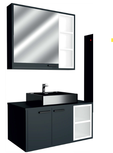 80 CM DOLAP GİRNE TAKIM - ANTRASİT - BEYAZ/LAVABO:SİYAH-KARE