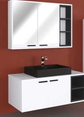 80 CM DOLAP GİRNE TAKIM - BEYAZ - SİYAH/LAVABO:SİYAH-KARE