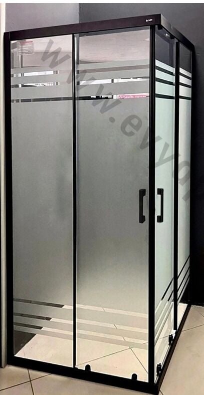 90*90 K.GİRİŞLİ SİYAH PROFİL KUMLAMALI KABİN H:190