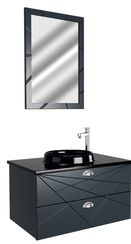 80 CM DOLAP NEO TAKIM - ANTRASİT -  LAVABO-SİYAH-OVAL