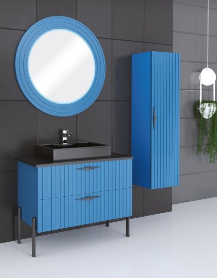 90 CM DOLAP SCOBY TAKIM - UZAK MAVİ - SİYAH/LAVABO:SİYAH-KARE